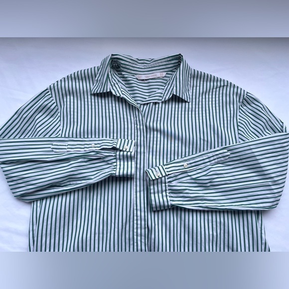 Zara | Green & White Striped Long Poplin Shirt - Picture 9 of 16